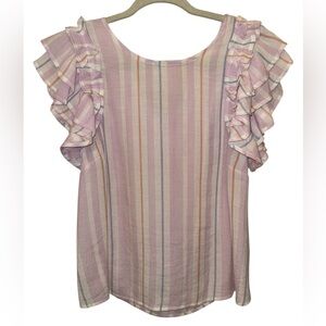 Mine Pastel Striped Ruffle Sleeve Blouse